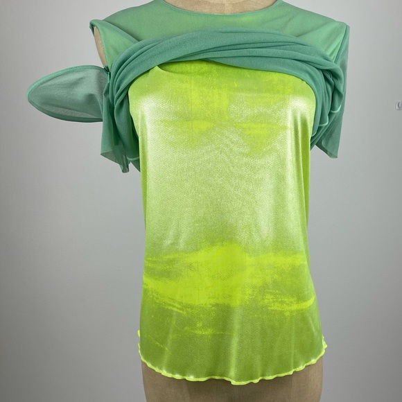 Vintage Vivienne Tam Neon Top Short Sleeve Green Metallic Mesh - Picture 5 of 8